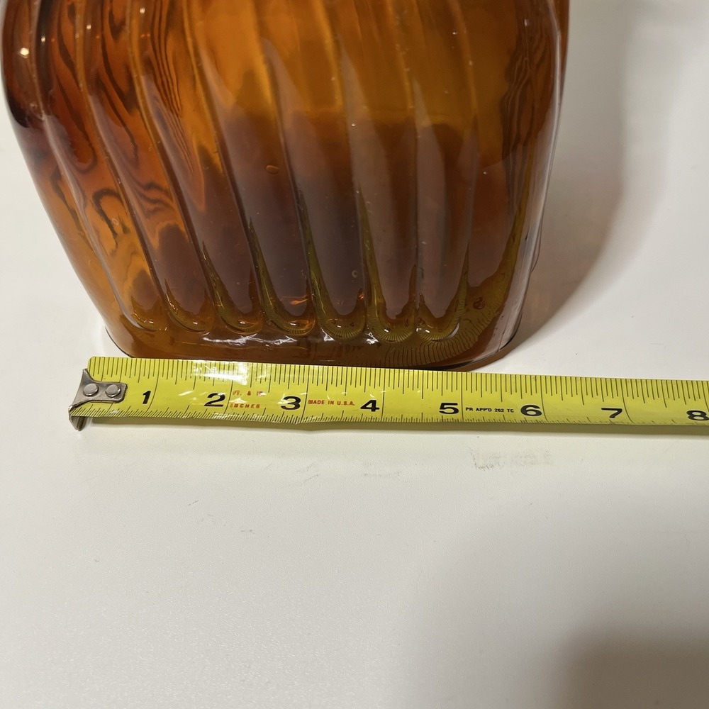 Large Ribbed Amber Glass Canister Jar Cast Metal Grapes Handle Lid 9"x7"x7" - Picture 3 of 6